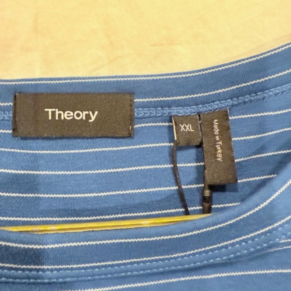 Men's Theory XXL Navy Striped Cotton/Poly Shirt w/ tags -original $85